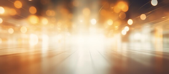 Poster - A blurry image of a city street at night with a symmetrical pattern of amber and brown lights glowing in the darkness, creating a warm and inviting ambiance