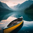 Canoe on a calm lake. Generative AI