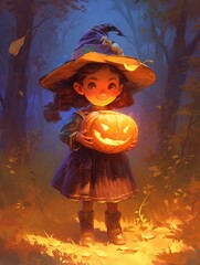 Canvas Print - halloween witch on a broom