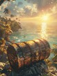 Telescope, Treasure Chest, Discovering a Hidden Island, Clear Skies, Realistic, Sunlight, Lens Flare
