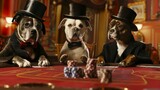 Fototapeta  - Three dapper dogs in top hats and bow ties play poker at a table