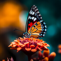 Sticker - A close-up of a butterfly perched on a flower.