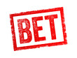 BET - an agreement between two parties in which one party risks money or something of value on the outcome of an event, game, or contest, text concept stamp