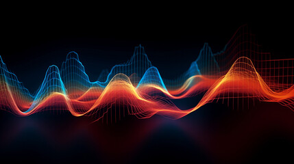 Wall Mural - Blue and Red Neon Light Waves, Abstract Energy Flow Design with space for text