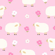Seamless pattern with cute sheep and flowers for your fabric, children textile, apparel, nursery decoration, gift wrap paper, baby's shirt. Vector illustration