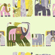 Elephant seamless watercolor vector seamless pattern.