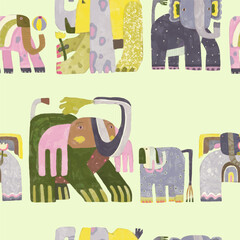 Wall Mural - Elephant seamless watercolor vector seamless pattern.