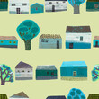House in village. watercolor vector illustration.	