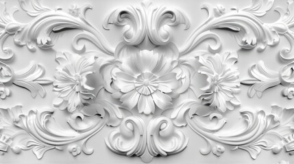 Sticker - White ornamental plasterwork with floral and swirl elements.