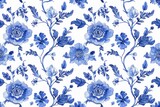 Fototapeta  - Watercolor Seamless pattern with blue and white