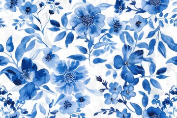  Watercolor Seamless pattern with blue and white
