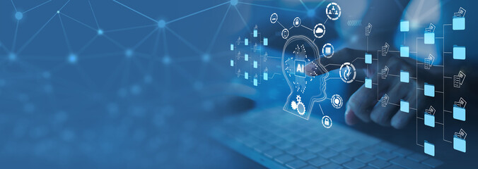 Wall Mural - businesspeople employ artificial intelligence (ai) in document management systems, online documentat