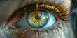 Detailed macro shot of blue and gold human iris