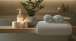 Interior of massage spa beaquty salon with towels and flowers. Spa and beauty concept banner