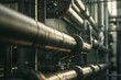 Complex network of industrial pipes, shrouded in shadows, illustrates infrastructure complexity.