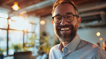 man who is smiling brightly in the office, Having fun at work day , Generative Ai 