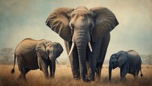 Elephant With Two Cubs