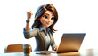 © ArtisticMan Studios - young businesswoman, employee, and student giving a winning gesture while using a laptop. This scene captures her success