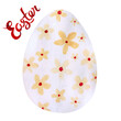 Watercolor daisy pattern egg illustration for Easter egg hunt. Hand painted lettering in red ink.
