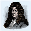 vector colored old engraving of famous French writer and dramatist Jean-Baptiste Racine, engraving is from 19th century