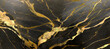 abstract black marble background with golden veins, japanese kintsugi technique, fake painte. Generative AI.