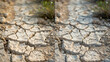 A before-and-after comparison of a dried-up river bed once flowing now barren and cracked.