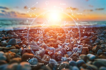 concept of astrology horoscope inside a big zodiac wheel