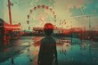 © Martin - Whispers of fun: A whimsical double exposure blends a playful child's silhouette with the faded remnants of an amusement park, bathed in a soft, pastel palette