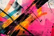 Energetic and colorful abstract background with intersecting lines, shapes, and splatters, inspired by street art and graffiti, digital illustration