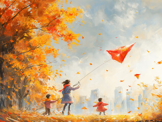 Wall Mural - child playing with kite