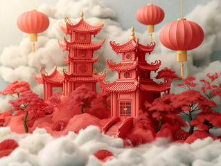 Wall Mural - chinese lantern in chinese temple