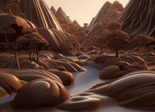 Chocolate Landscape. Fantastic View. AI
