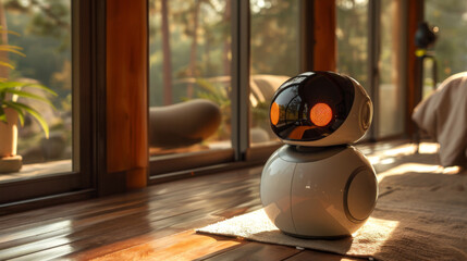 Aufkleber - Robot Sitting on Wooden Floor by Window