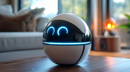 Poster - White and Black Robot Sitting on Wooden Table