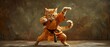 A comical orange cat dressed in a karate gi