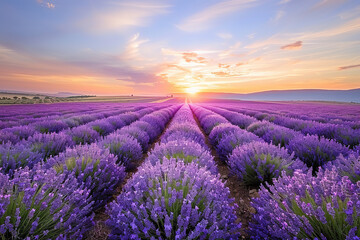 Poster - Twilight Over Lavender Fields Stretching to the Horizon's Embrace