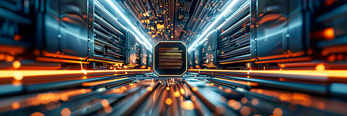 Wall Mural - futuristic technology tunnel, abstract digital network in blue, modern communication concept
