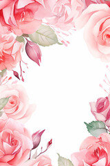 Canvas Print - Frame border beautiful bouquet of pink roses is framed by a white background. The roses are arranged in a way that creates a sense of harmony and balance, with each flower complementing the others