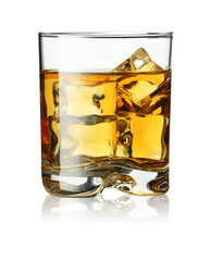 Sticker - Whiskey and ice cubes in glass isolated on white