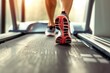 closeup of feet running on treadmill belt
