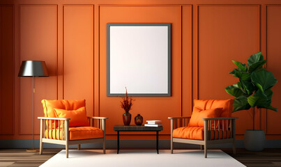 Two orange armchairs and a poster interior design