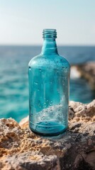 Canvas Print - Crystal blue bottle, seaside, background ocean