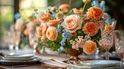 Wall Mural - Table setting at a luxury wedding and Beautiful flowers on the table. 