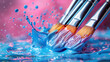 paintbrushes touch the surface to create air splashes