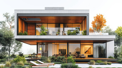 Poster - Modern House With Abundant Windows and Lush Plants