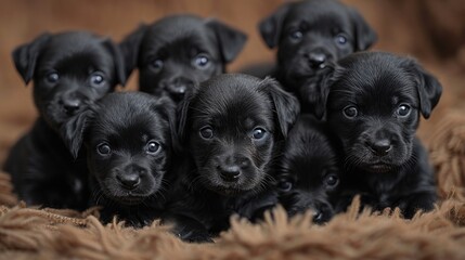 Wall Mural - newborn b lack  puppies appear on the screen