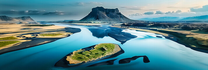 Wall Mural - Lofotens Aerial Marvel: A Scenic View of Norways Dramatic Mountains and Coastal Villages from Above