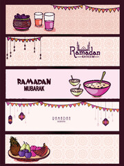 Wall Mural - Creative website header or banner set for holy month of muslim community, Ramadan Kareem celebration.