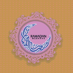 Poster - Beautiful floral design decorated vintage rounded frame with Arabic Islamic calligraphy of text Ramadan Kareem in crescent moon shape for Muslim community festival celebration.