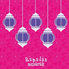 Wall Mural - Hanging Lantern on Floral Background for Islamic Festival Ramadan Mubarak.